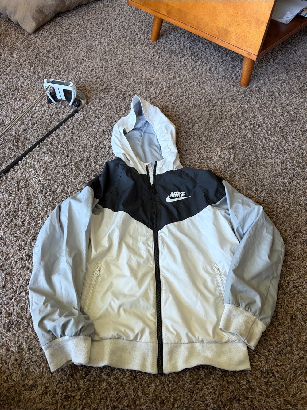 Nike White and Black Colorblock Hooded Jacket